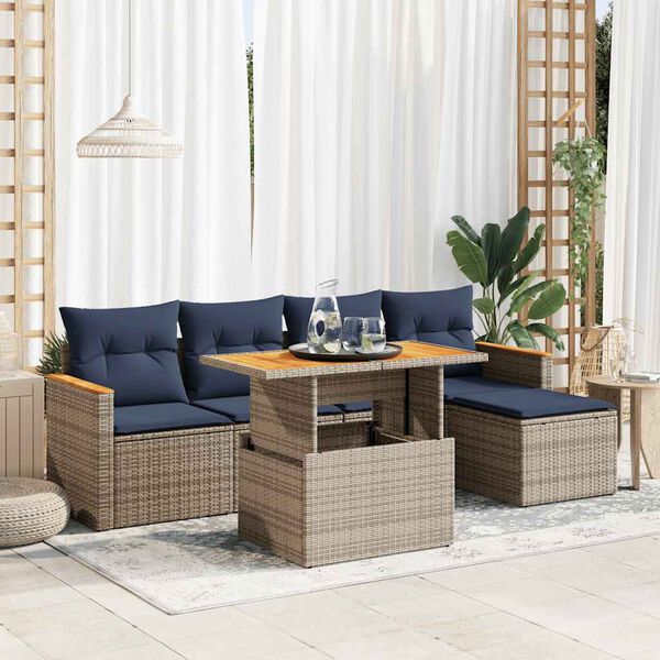 vidaXL 6 Piece Patio Sofa Set with Cushions Gray Poly Rattan