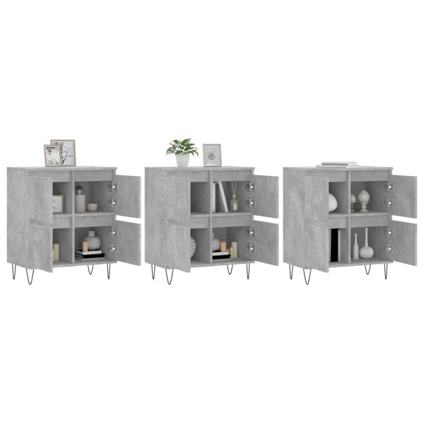 vidaXL Sideboard Set of 3 Concrete Grey Engineered Wood and Metal Large