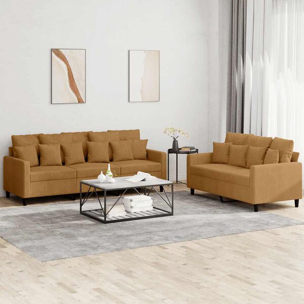 vidaXL Sofa Set Brown Velvet, metal, textilene, plywood 2-seater Modern