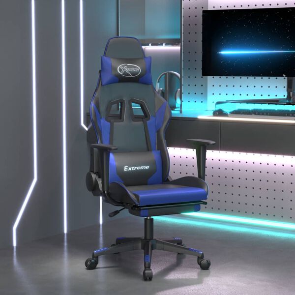 vidaXL Gaming Chair Black and Blue Faux leather, metal, plywood Adjustable