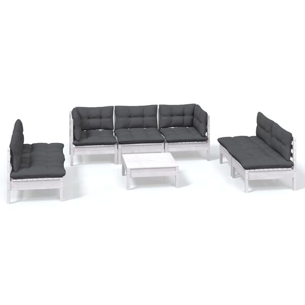 vidaXL Garden Lounge Set White, Charcoal Solid pinewood, 100% polyester