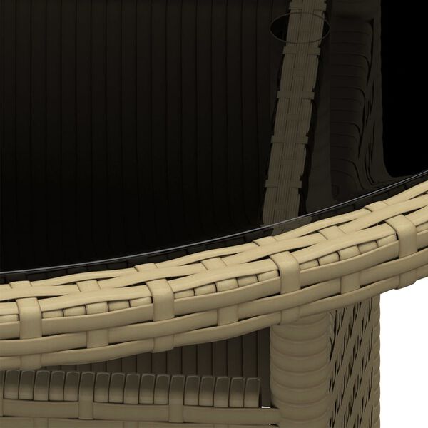 vidaXL Garden Table Beige Poly Rattan, Tempered Glass, Powder-Coated Steel