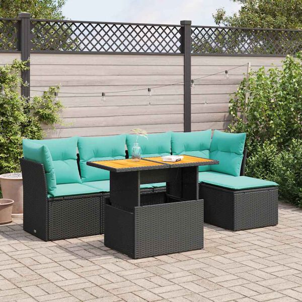 vidaXL 6 Piece Patio Sofa Set with Cushions Black Poly Rattan