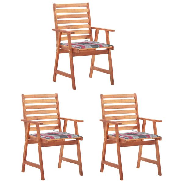 vidaXL Patio Dining Chairs 3 pcs with Cushions Solid Acacia Wood