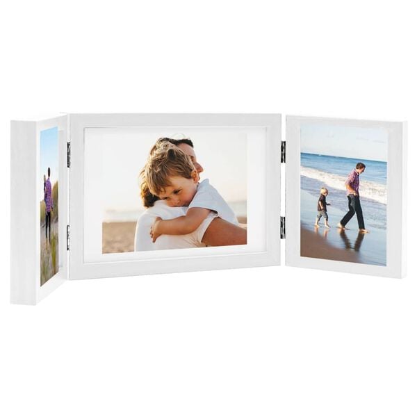 vidaXL Trifold Photo Frame White MDF, PS Medium Foldable