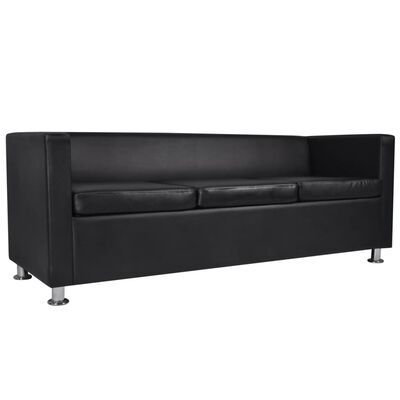 vidaXL Sofa Set 2-Seater and 3-Seater Black Faux Leather