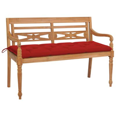 vidaXL Batavia Bench with Red Cushion 59.1" Solid Teak Wood