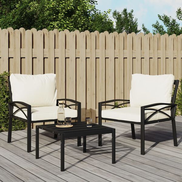 vidaXL Patio Chair Set of 2 Black and Sand Powder-coated Steel Single