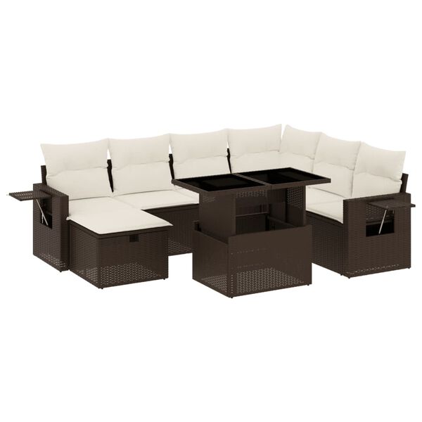 vidaXL Garden Sofa Set Brown PE Rattan, Powder-Coated Steel Large