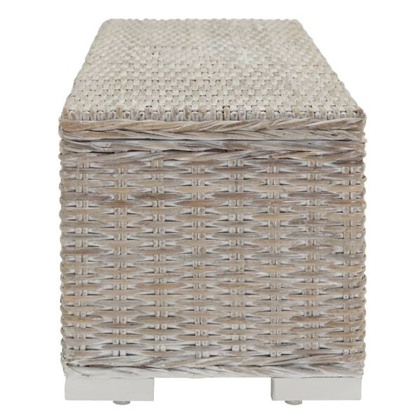 vidaXL Storage Box White 43.3 " Natural Kubu Rattan & Solid Wood Mahogany