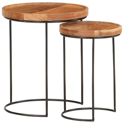 vidaXL 2 Piece Coffee Table Set Solid Acacia Wood and Steel