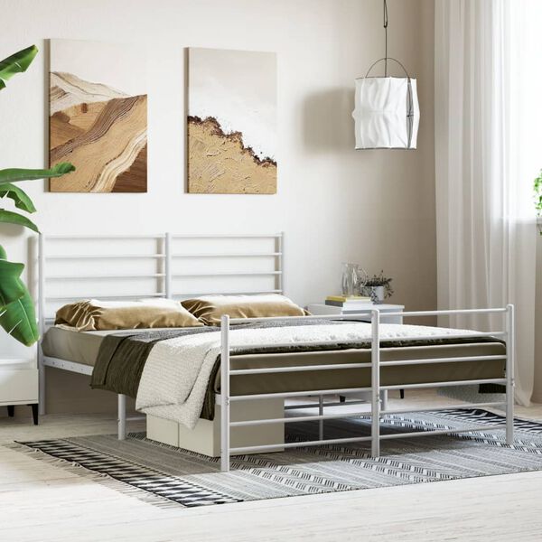 vidaXL Bed Frame White Powder-Coated Steel Double Bed Frame