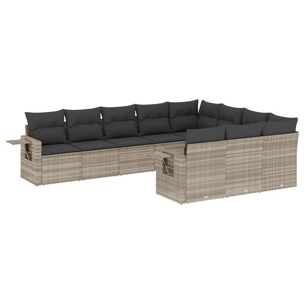 vidaXL Garden Sofa Set Light Grey PE Rattan Large Modular