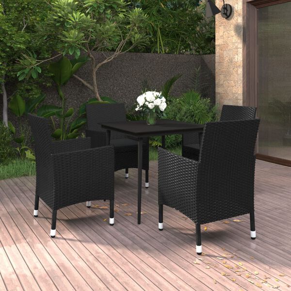 vidaXL Garden Dining Set Black PE rattan, steel, glass Garden Dining Set