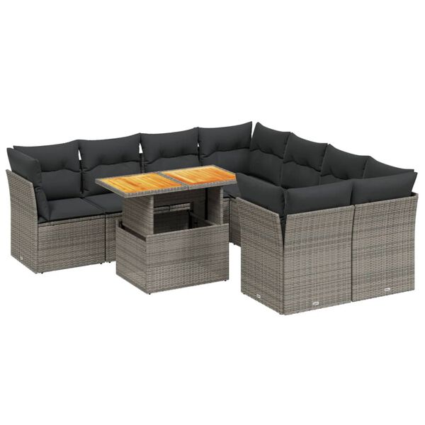 vidaXL Garden Sofa Set Grey PE rattan Large Adjustable Armrests