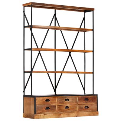 vidaXL 4-Tier Bookcase with 6 Drawers 48"x14.2"x71.3" Solid Mango Wood