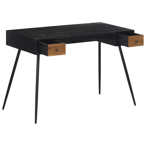 vidaXL Desk Black, Natural Wood Solid Reclaimed Teak, Iron