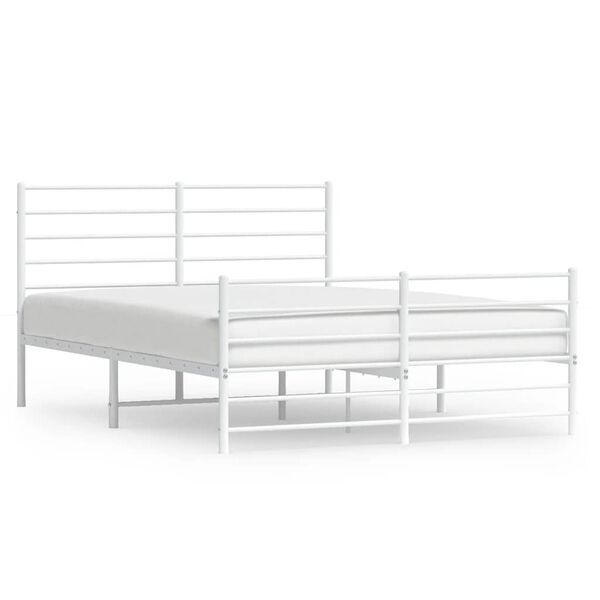 vidaXL Bed Frame White Powder-Coated Steel Full Bed Frame Rectangular