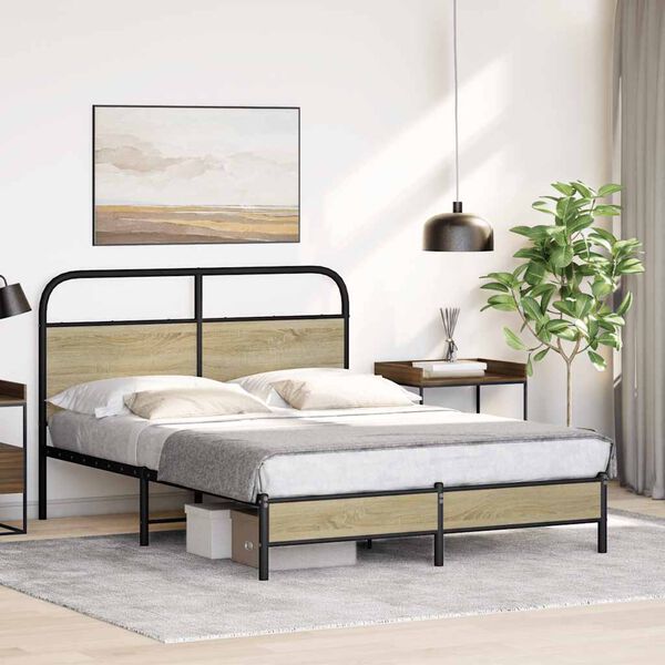vidaXL Bed Frame Sonoma Oak Steel Double Bed Frame Rectangular