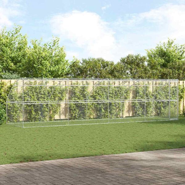 vidaXL Dog Kennel 4 pcs Silver 26.25 x 6.56 x 6.56 ft Galvanised steel