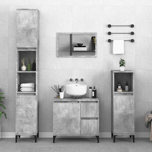 vidaXL Bathroom Cabinet Concrete Gray Engineered Wood Medium