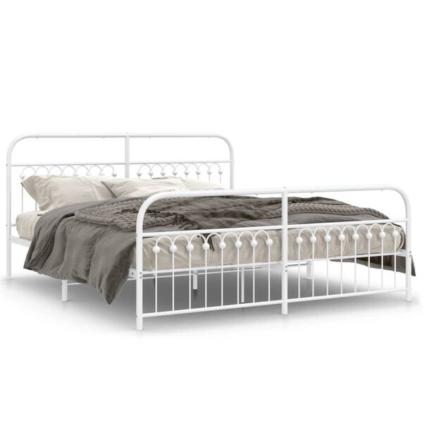 vidaXL Bed Frame White Steel Full Bed Frame Rectangular Traditional