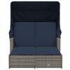 vidaXL Double Sun Lounger Grey PE rattan, Navy blue cushions