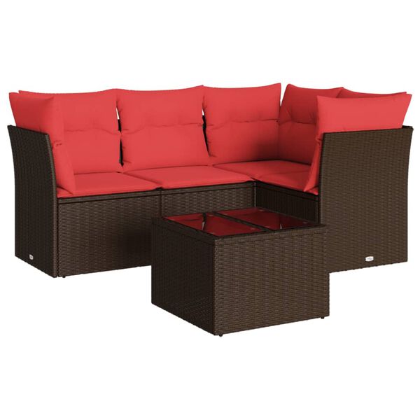 vidaXL 5 Piece Patio Sofa Set with Cushions Brown Poly Rattan