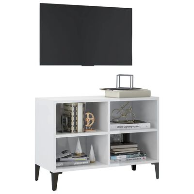 vidaXL TV Cabinet with Metal Legs High Gloss White 27.4"x12"x20"