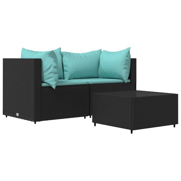 vidaXL Patio Lounge Set Black, Water blue