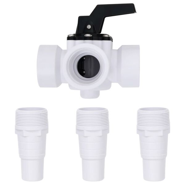 vidaXL 3-way Ball Valve White and Black Plastic 3-Way Ball Valve Other
