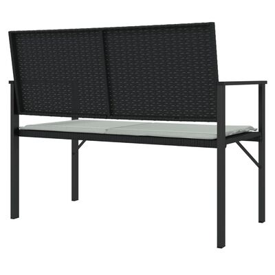 vidaXL 2-Seater Patio Bench with Cushion Black Poly Rattan