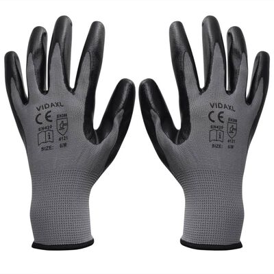vidaXL Work Gloves Nitrile 24 Pairs Gray and Black Size 8/M