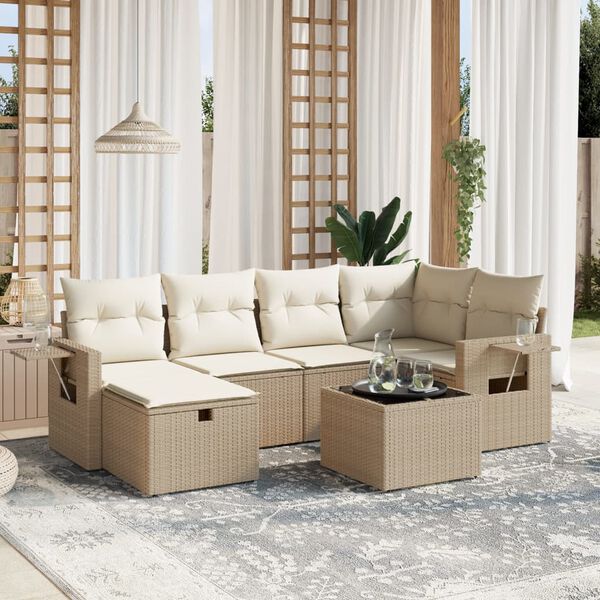 vidaXL Garden Sofa Set Beige Poly Rattan Large Modular Garden Sofa Set