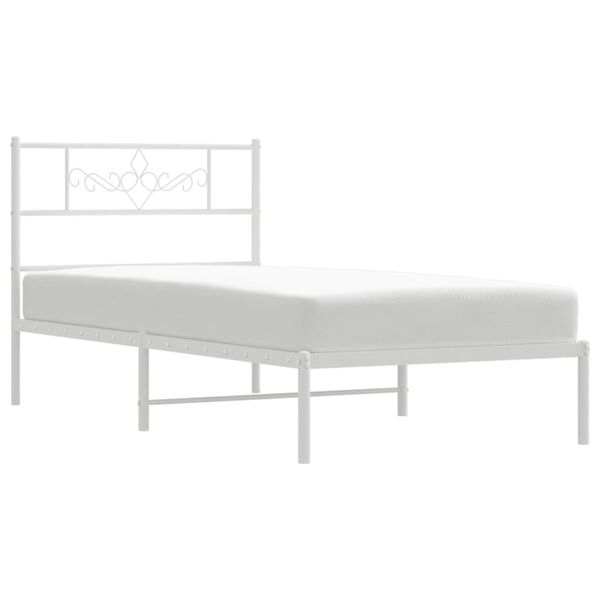 vidaXL Bed Frame White Powder-Coated Steel Twin XL Bed Frame