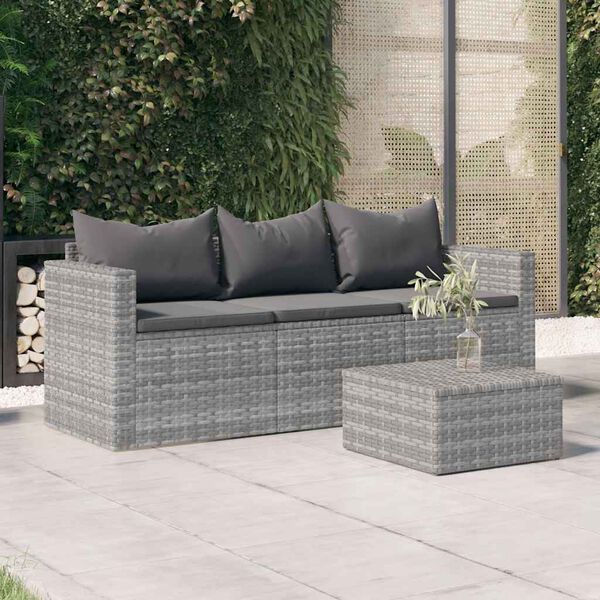 vidaXL 3-seater Garden Sofa Grey Poly Rattan 3-Seater Modular