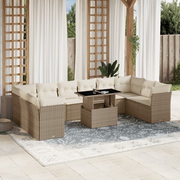 vidaXL Garden Sofa Set Beige PE rattan Large Modular Garden Sofa Set