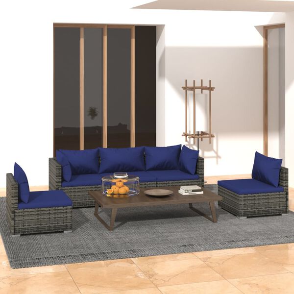 vidaXL Garden Lounge Set Grey, Dark Blue