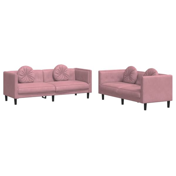 vidaXL Sofa Set Pink Velvet (100% polyester), plywood, solid wood Medium