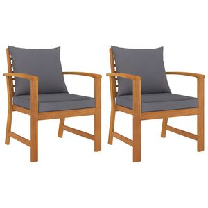 vidaXL Garden Chair Set of 2 Dark Grey Cushions, Natural Wood