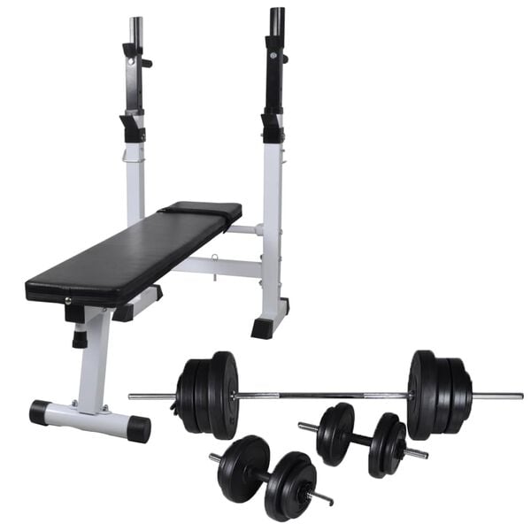 vidaXL Workout Bench with Weight Rack, Barbell and Dumbbell Set 133.4 lb (90366+90375)