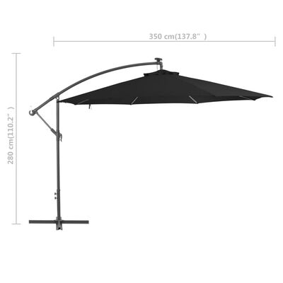 vidaXL Cantilever Umbrella with Aluminum Pole 137.8" Black