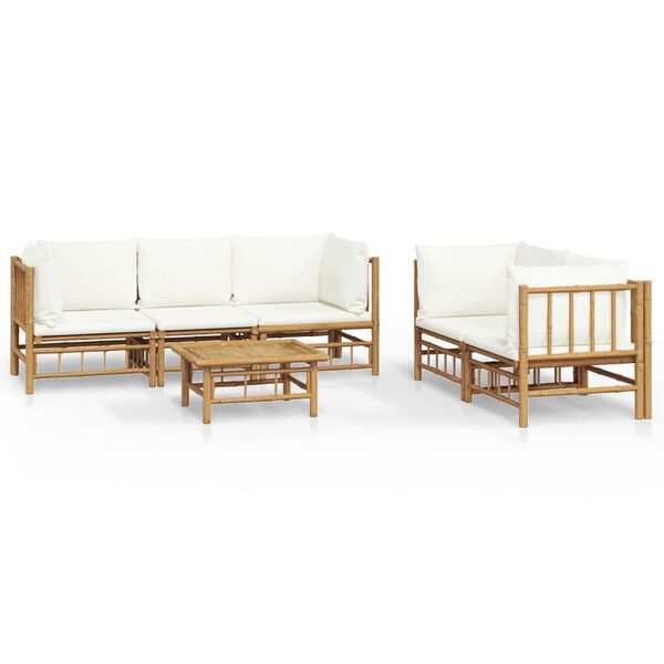 vidaXL Garden Lounge Set Cream White Bamboo, Polyester Standard Modular