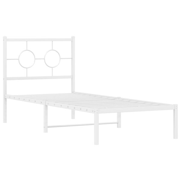 vidaXL Bed Frame White Powder-Coated Steel Twin Bed Frame Rectangular