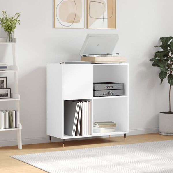 vidaXL Record Cabinet White Engineered wood, iron Medium Record Cabinet