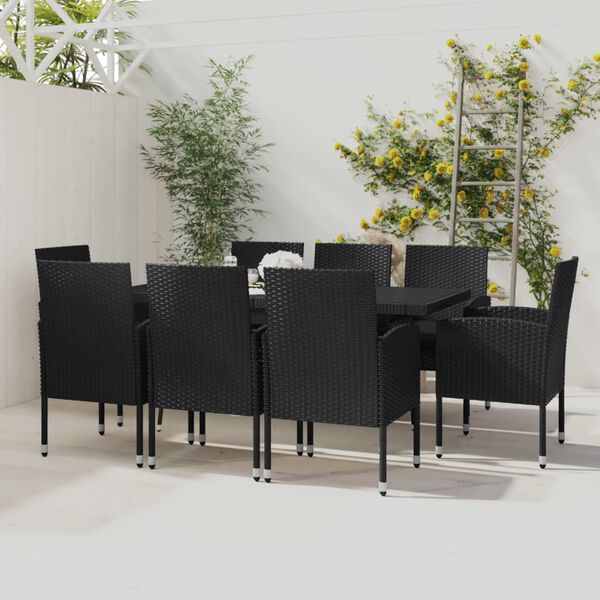vidaXL Garden Dining Set Black Poly Rattan, Steel, Glass Large