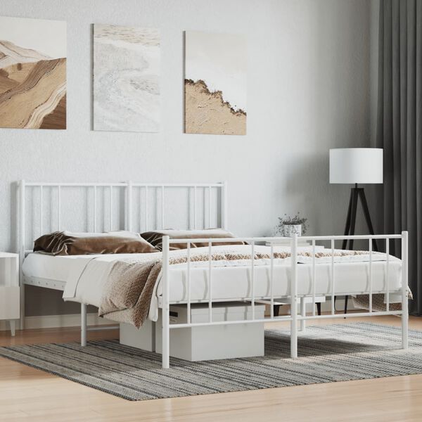 vidaXL Bed Frame White Powder-coated steel Full Bed Frame Rectangular