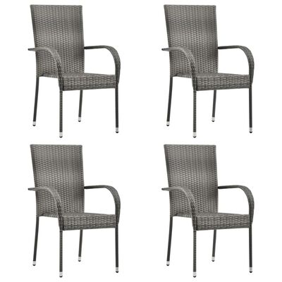 vidaXL Stackable Patio Chairs 4 pcs Gray Poly Rattan