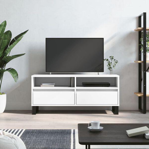 vidaXL TV Cabinet White Engineered Wood, Iron 39.4x13.6x17.5 in