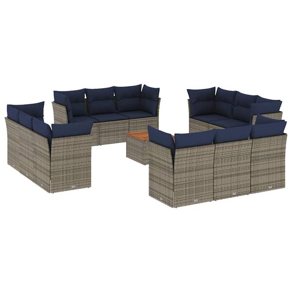 vidaXL 13 Piece Patio Sofa Set with Cushions Gray Poly Rattan